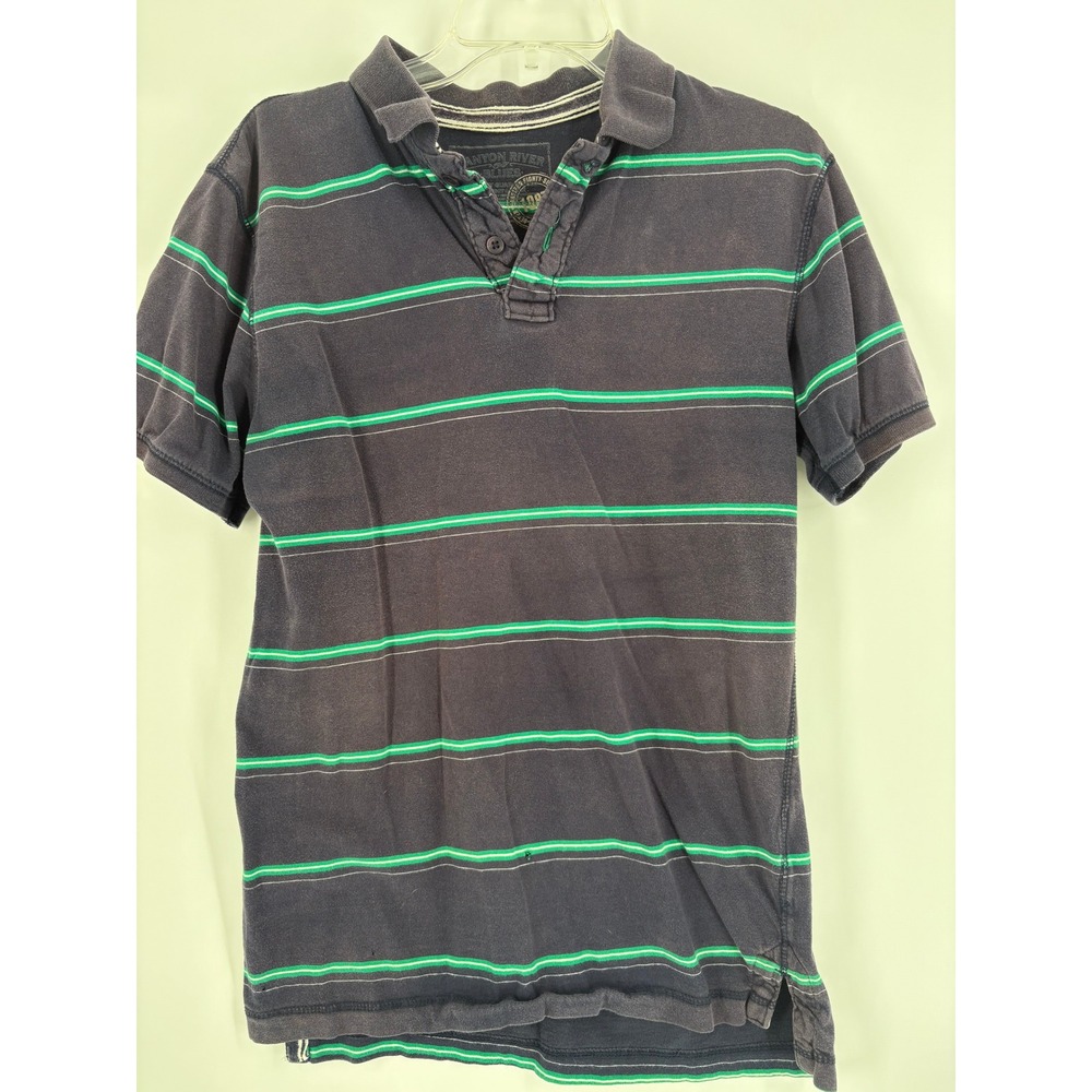 Canyon River Blues Striped Short Sleeve Polo Shirt Women's Small Green Blue